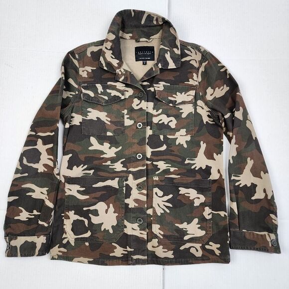 Sanctuary Camo Utility Jacket Shacket Pockets Stretch Button Front Size M - Picture 14 of 14